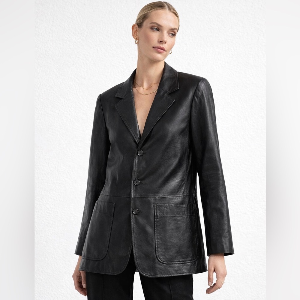 Arrow Black Leather Blazer Jacket